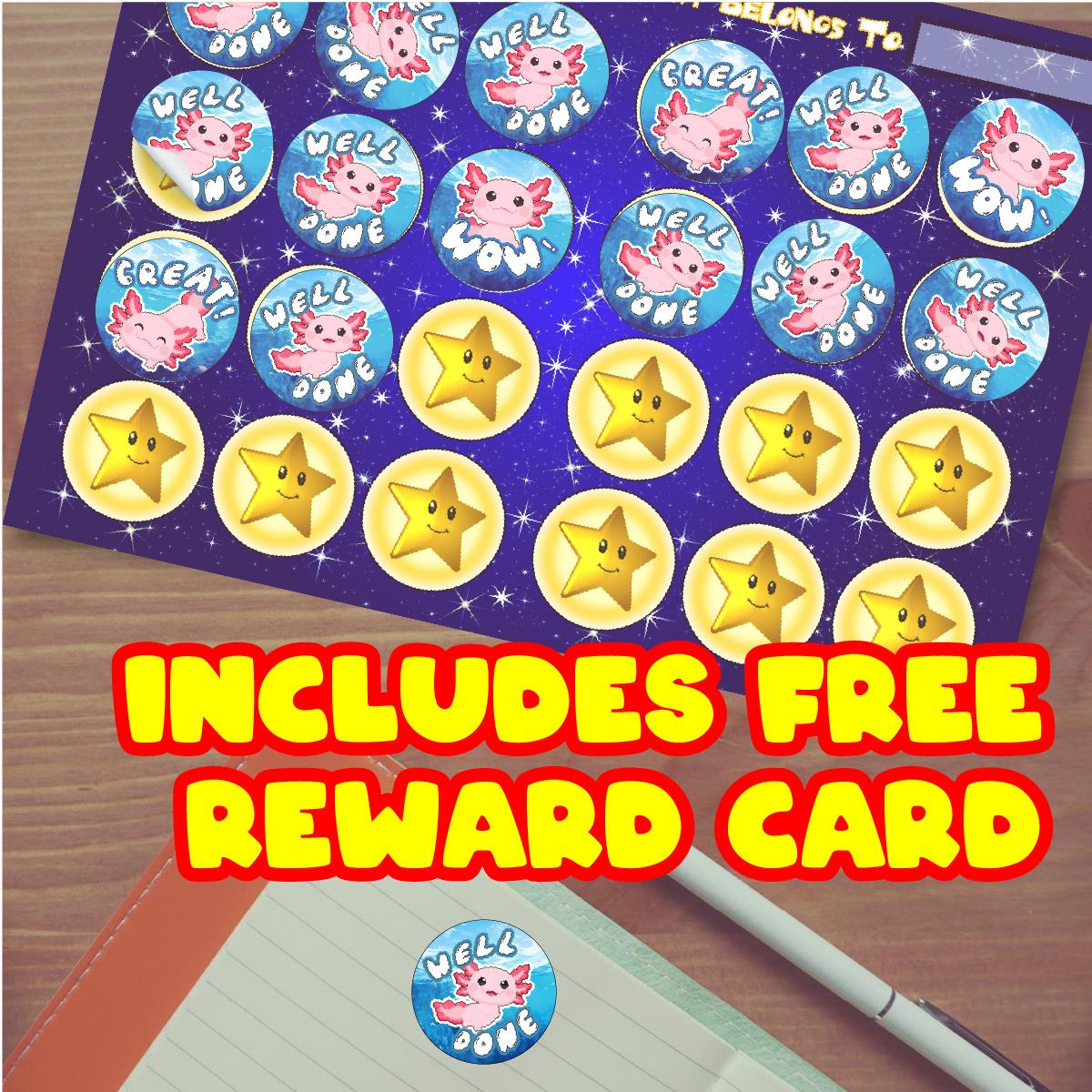 144 Awesome Axolotl Reward Stickers - 30mm - Teacher Parents School Nursery