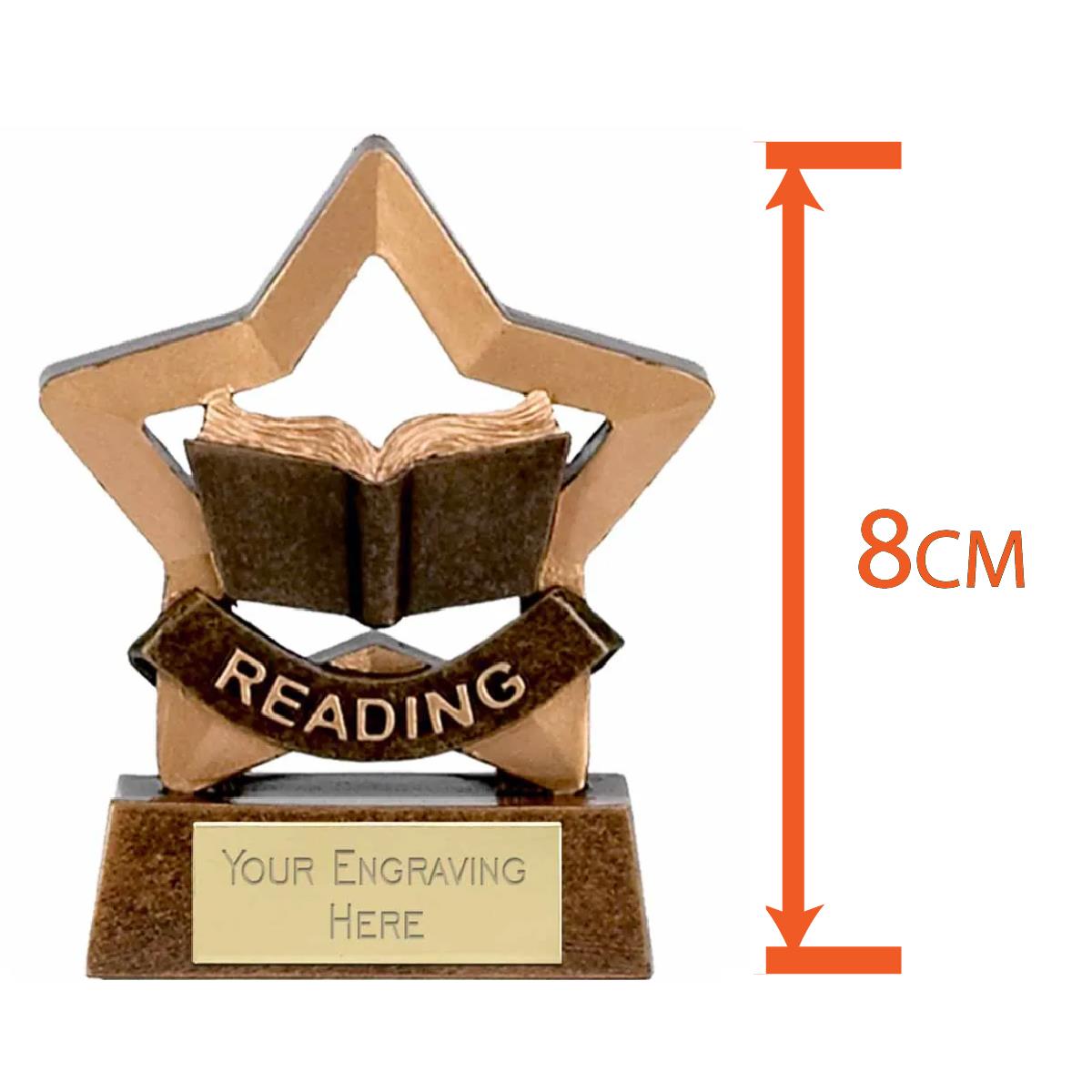 Mini Star Reading Award Trophy 8cm Resin FREE engraving and Certificate