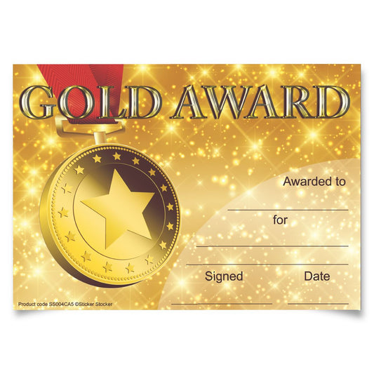 30 Gold Award Certificates for school teachers, 250gsm A5 silk finish card