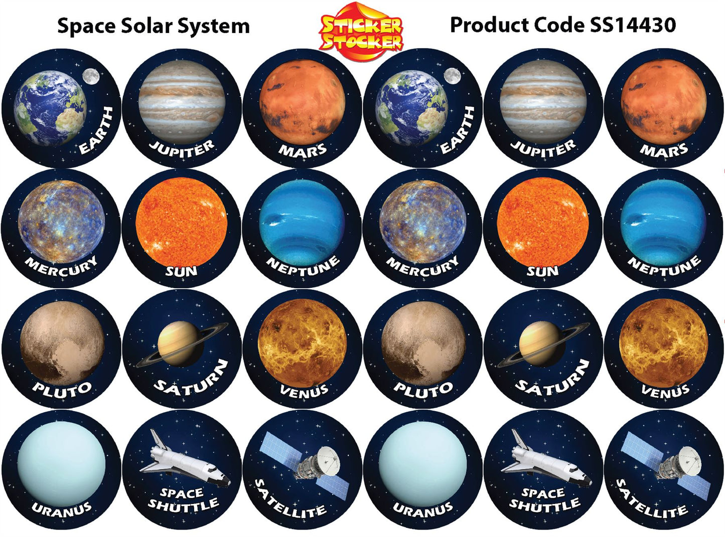 144 Solar System Planets 30mm Space Reward Stickers for Teachers or Parents