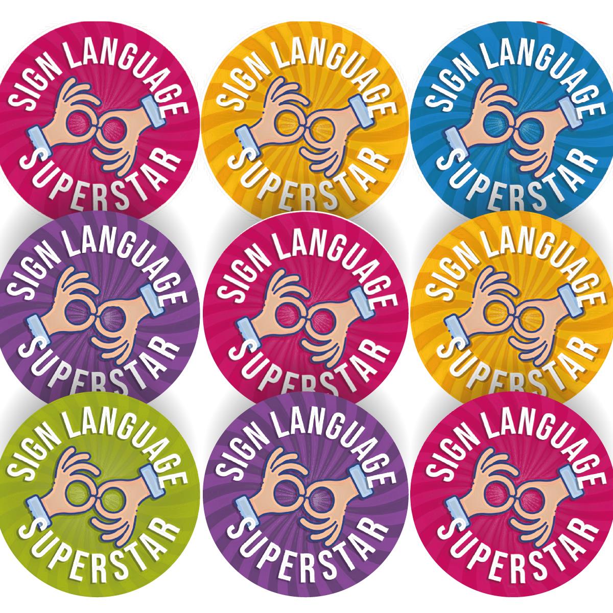 144 Sign Language Superstar - 30mm - Glossy Reward School Stickers for Teachers & Parents