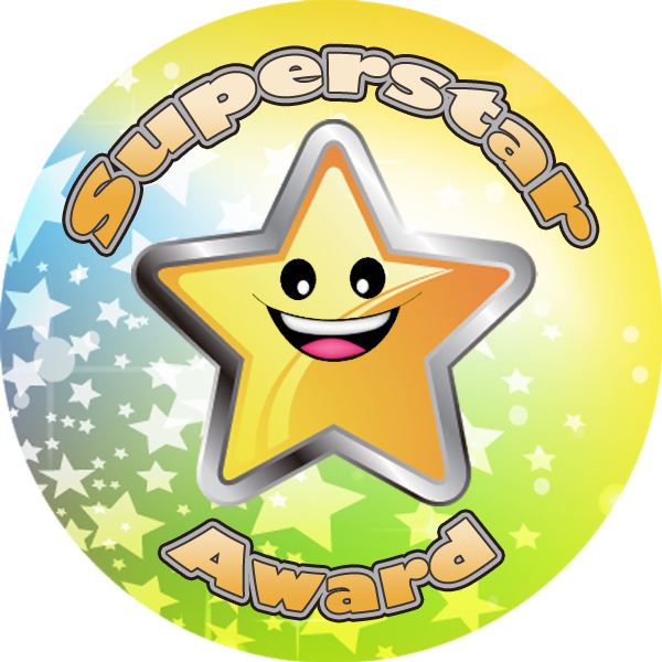 144 Superstar Awards 30mm Reward Stickers for Teachers, Parents and Party Bags