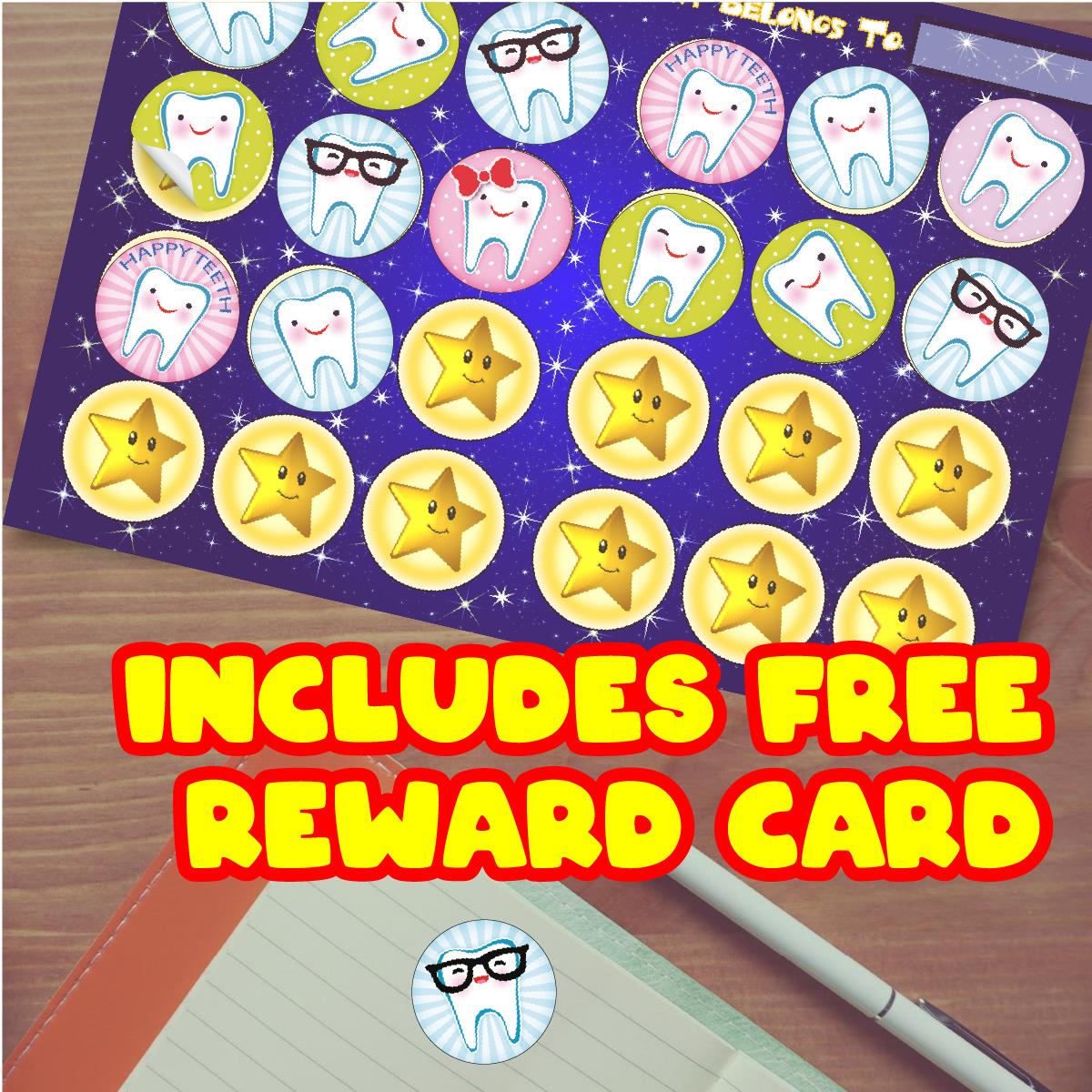 144 Happy Teeth 30mm Reward Stickers for Teachers, Parents. Dentist and Party Bags