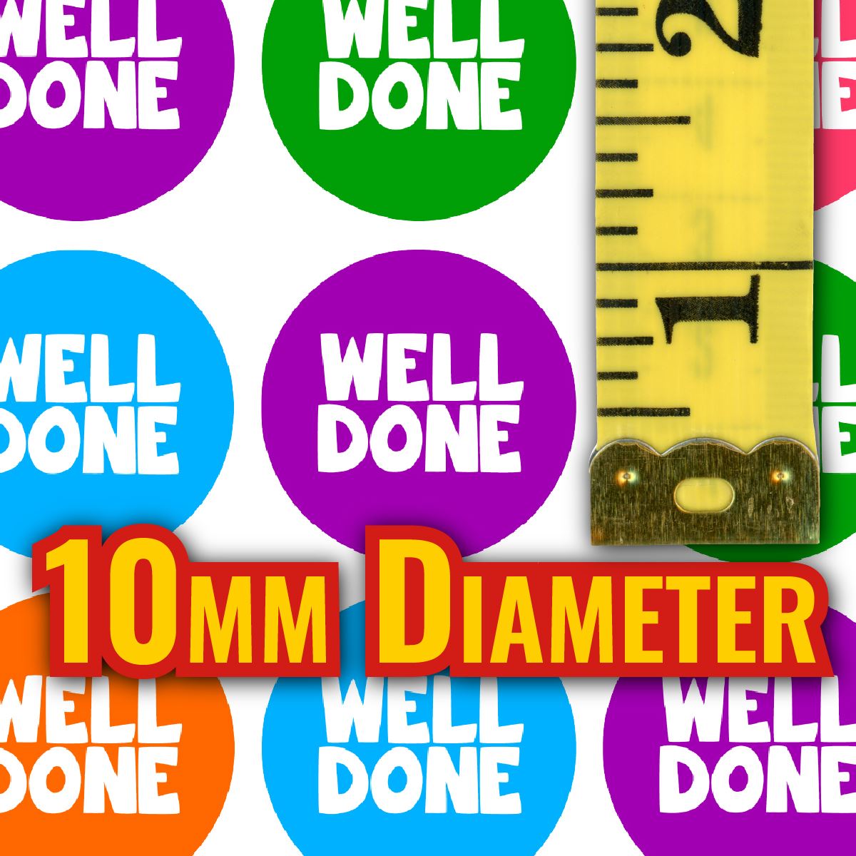 900 Colourful Mini Well Done Dots 10mm Glossy Teacher Reward Stickers Spot Stickers Journal Stickers