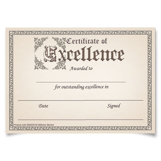 30 Certificate of Excellence award certificates for school teachers, 250gsm A5 silk finish card
