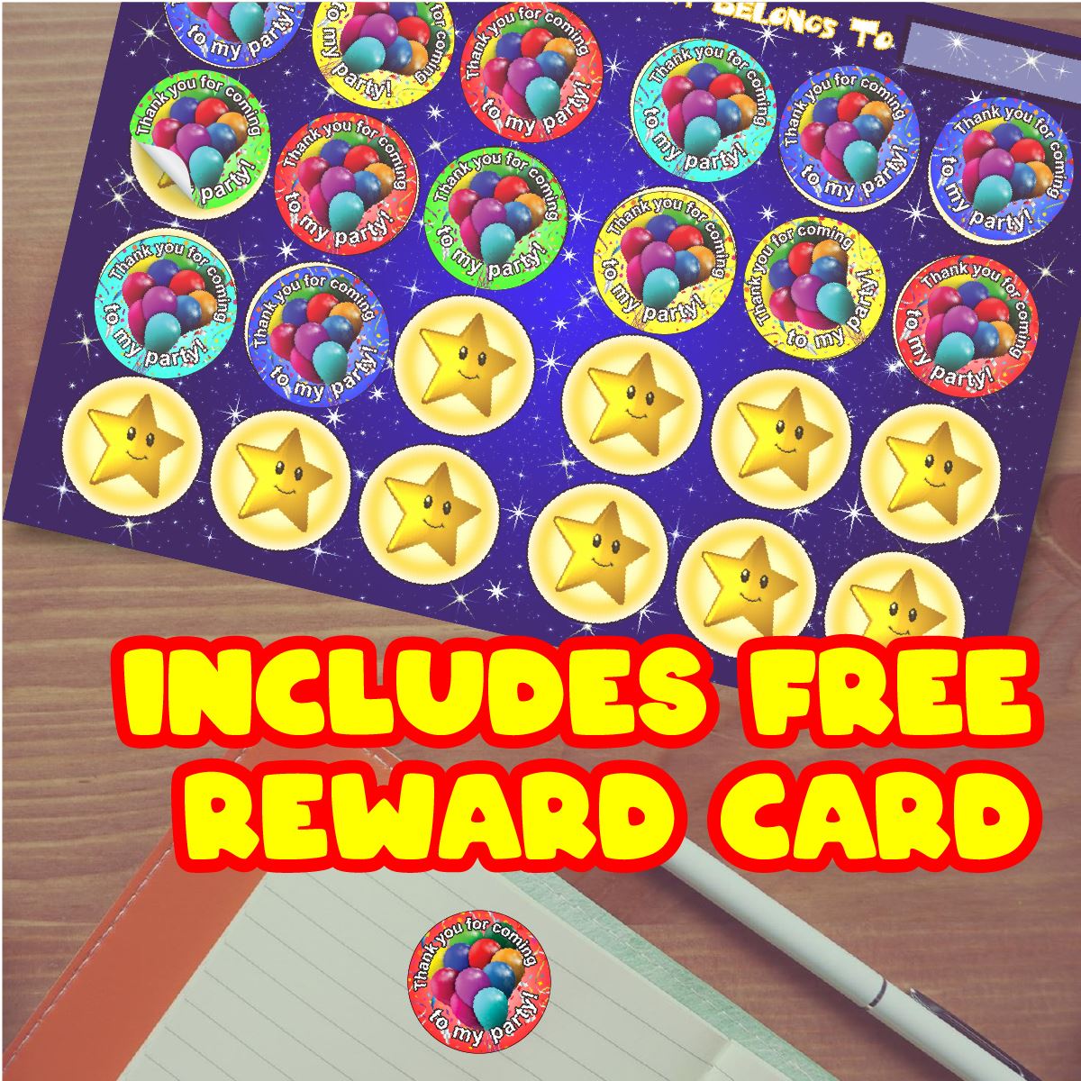 144 Thank You For Coming To My Party 30mm Children's Birthday Thankyou Stickers