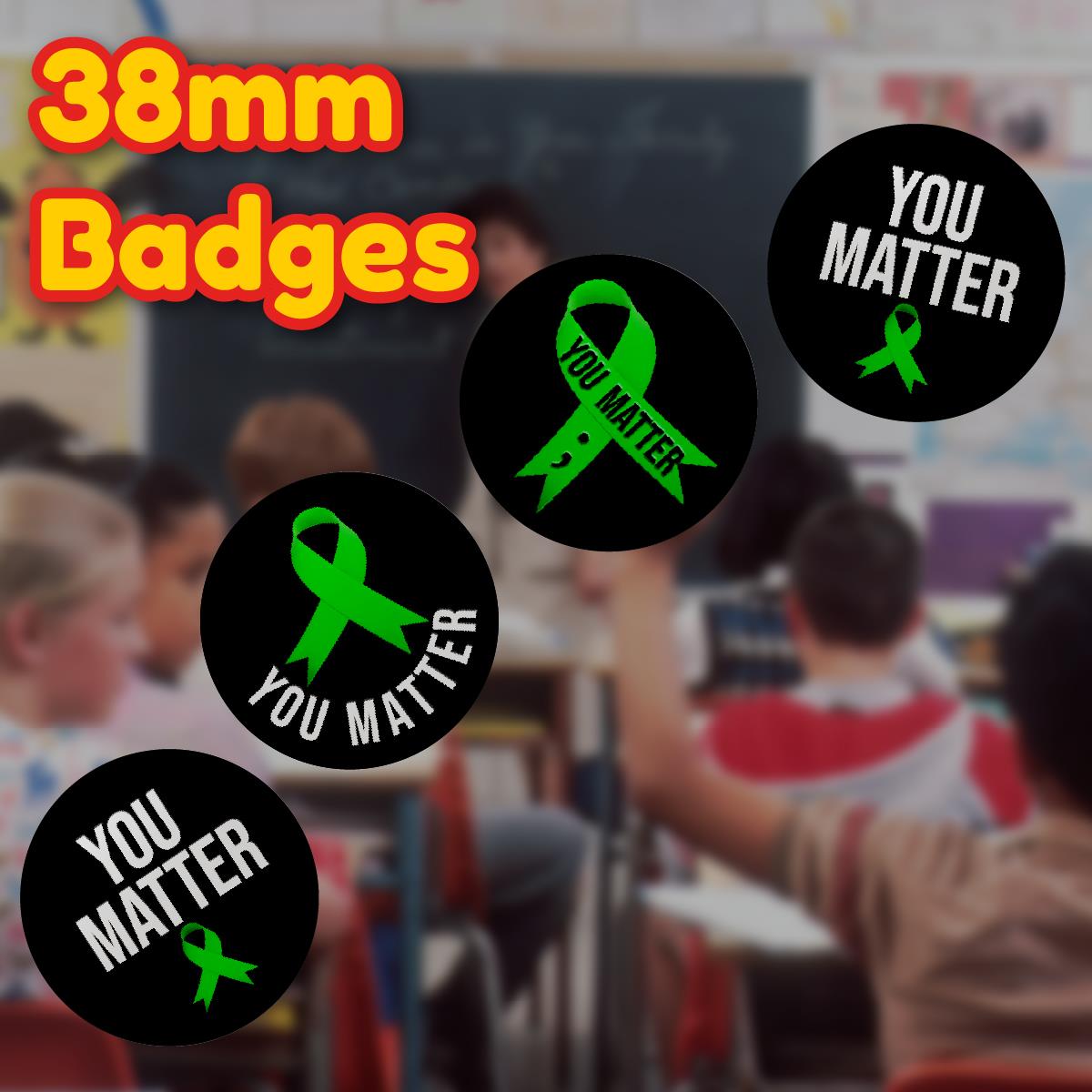 20 x Mental Health You Matter Green Ribbon Suicide Awareness Button Badges (Pack of 20 Pin Badges - 38mm)