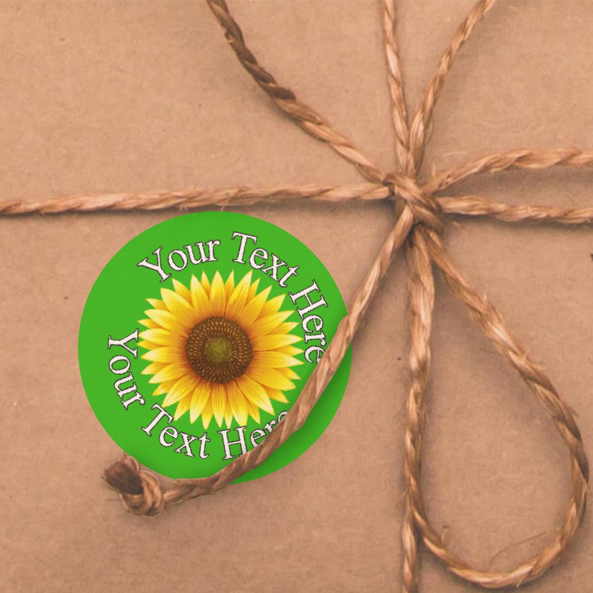 144 Sunflowers on Green Personalised 30mm Glossy Stickers Crafting Gift Packaging Seal Labels