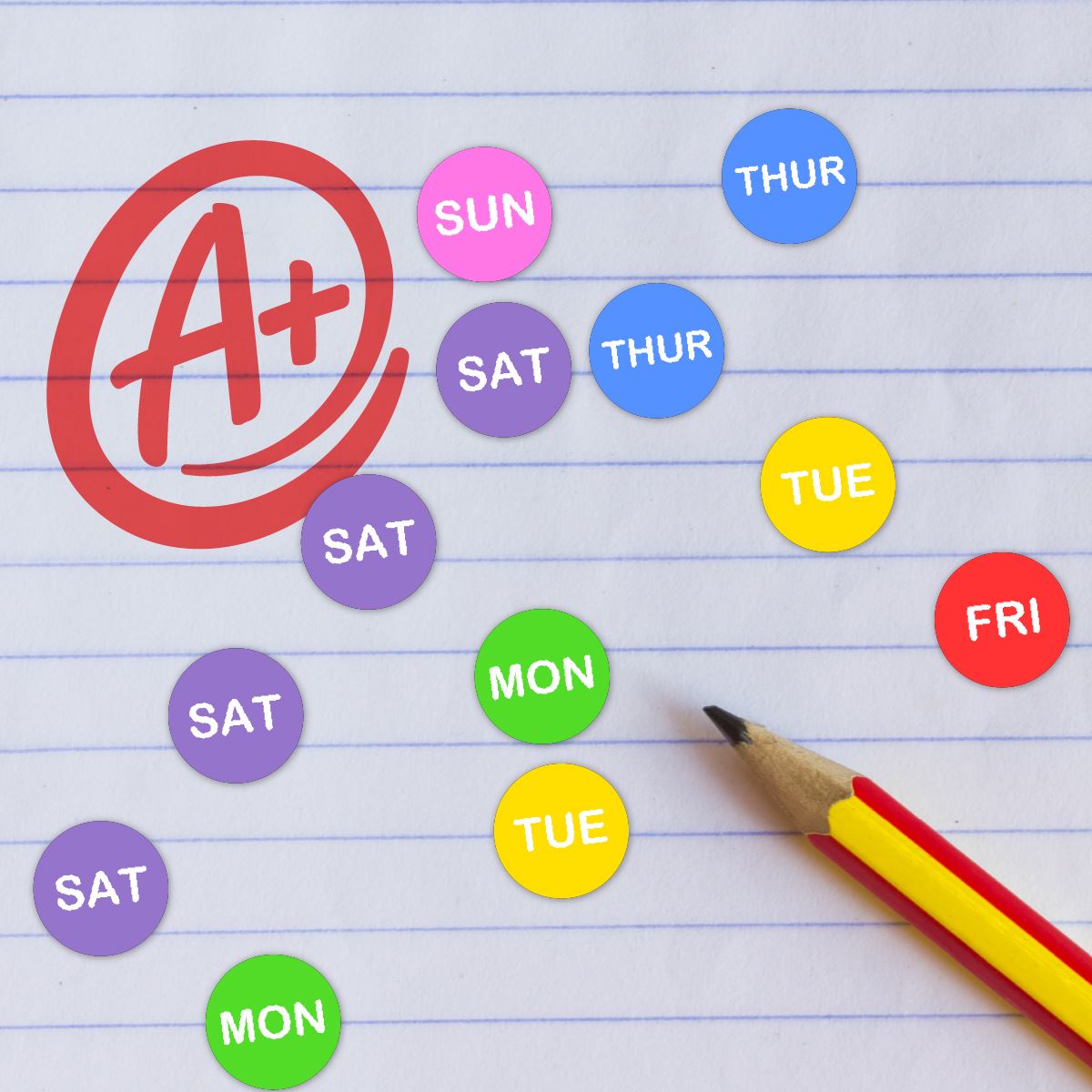 900 Mini Colourful Days of the Week Dots 10mm Spot Reward Stickers for Teachers and Planner Charts