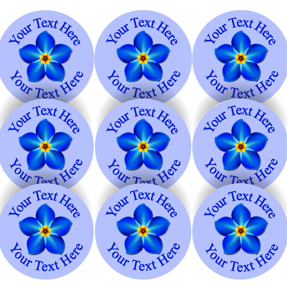 144 Personalised Forget me Not 30mm Stickers School Teachers, Alzheimer's Dementia Flower