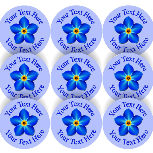 144 Personalised Forget me Not 30mm Stickers School Teachers, Alzheimer's Dementia Flower