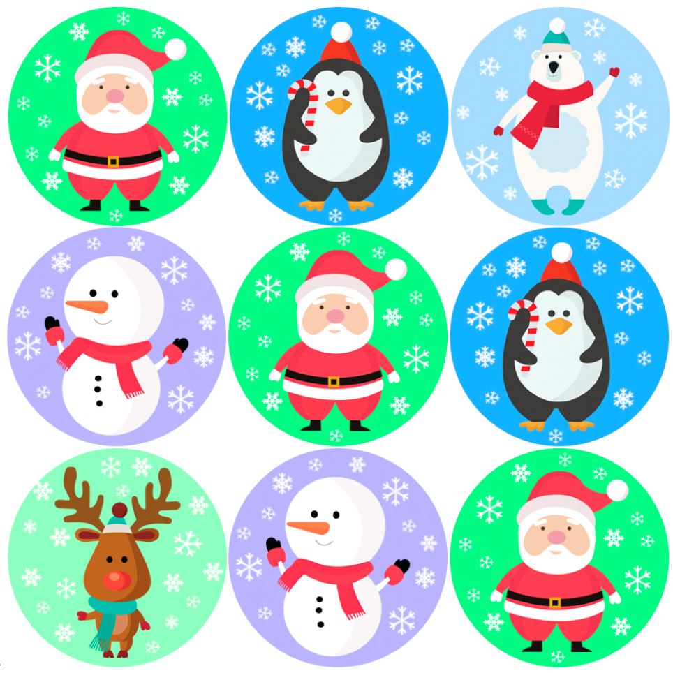 144 Christmas Friends 30mm Children's Reward Stickers for Teachers or Parents
