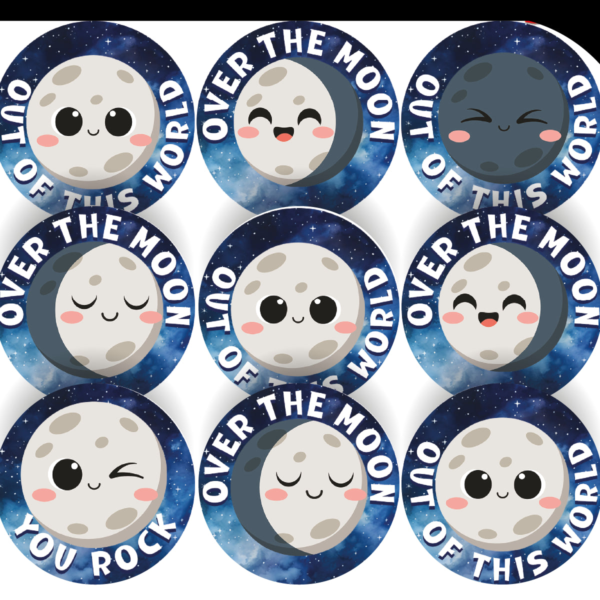 144 Over The Moon Children's Reward Stickers - 30mm - Teacher Parents School