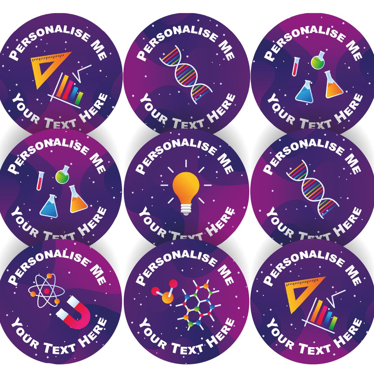 144 Science Symbols Personalised 30mm STEM Reward Stickers for School Teachers, Parents and Nursery