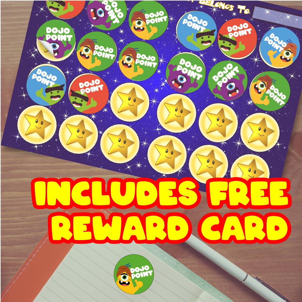 144 DoJo Points - 30mm - Glossy Reward Stickers for Teachers & Parents