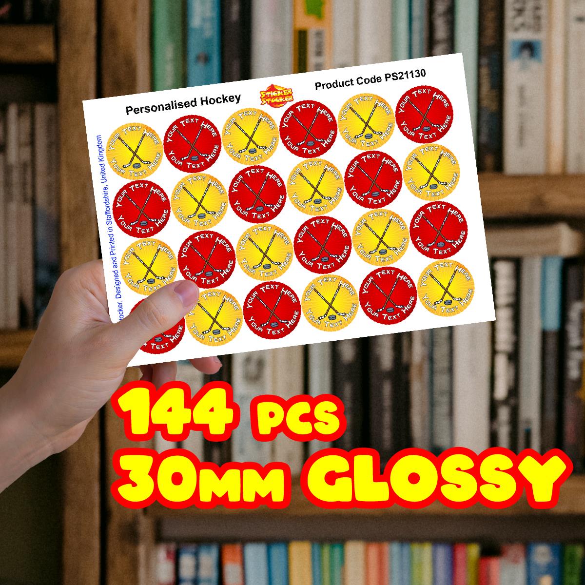 144 Personalised Hockey 30mm Reward Stickers for School Teachers, Parents and Nursery