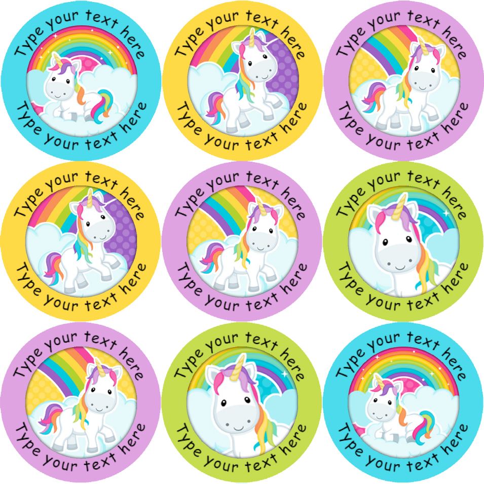 144 Personalised Rainbow Unicorns 30mm Reward Stickers for School Teachers, Parents and Nursery
