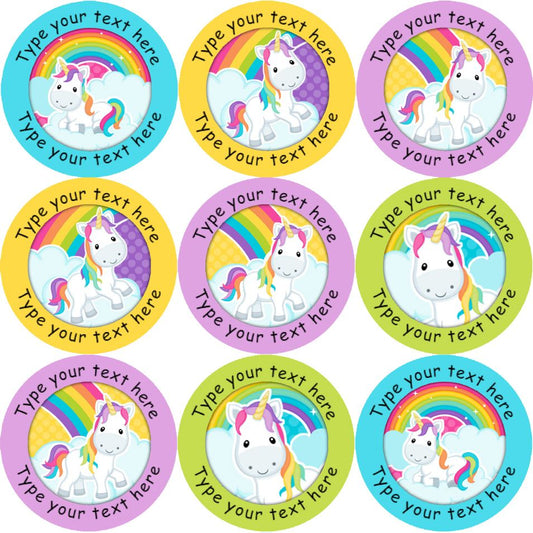 144 Personalised Rainbow Unicorns 30mm Reward Stickers for School Teachers, Parents and Nursery