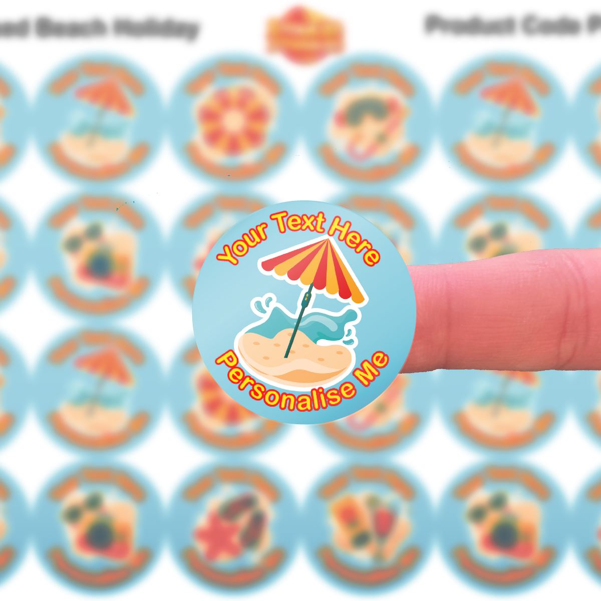 144 Personalised 30mm Beach Holiday Reward Stickers for School Teachers, Parents and Nursery