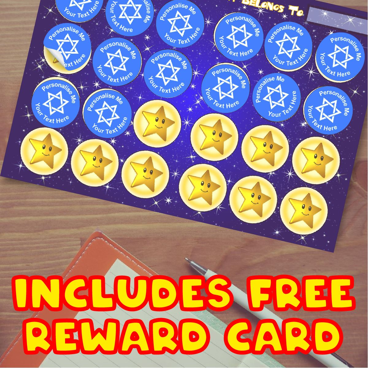144 Personalised Star of David 30mm Jewish Reward Stickers for School Teachers, Parents and Nursery