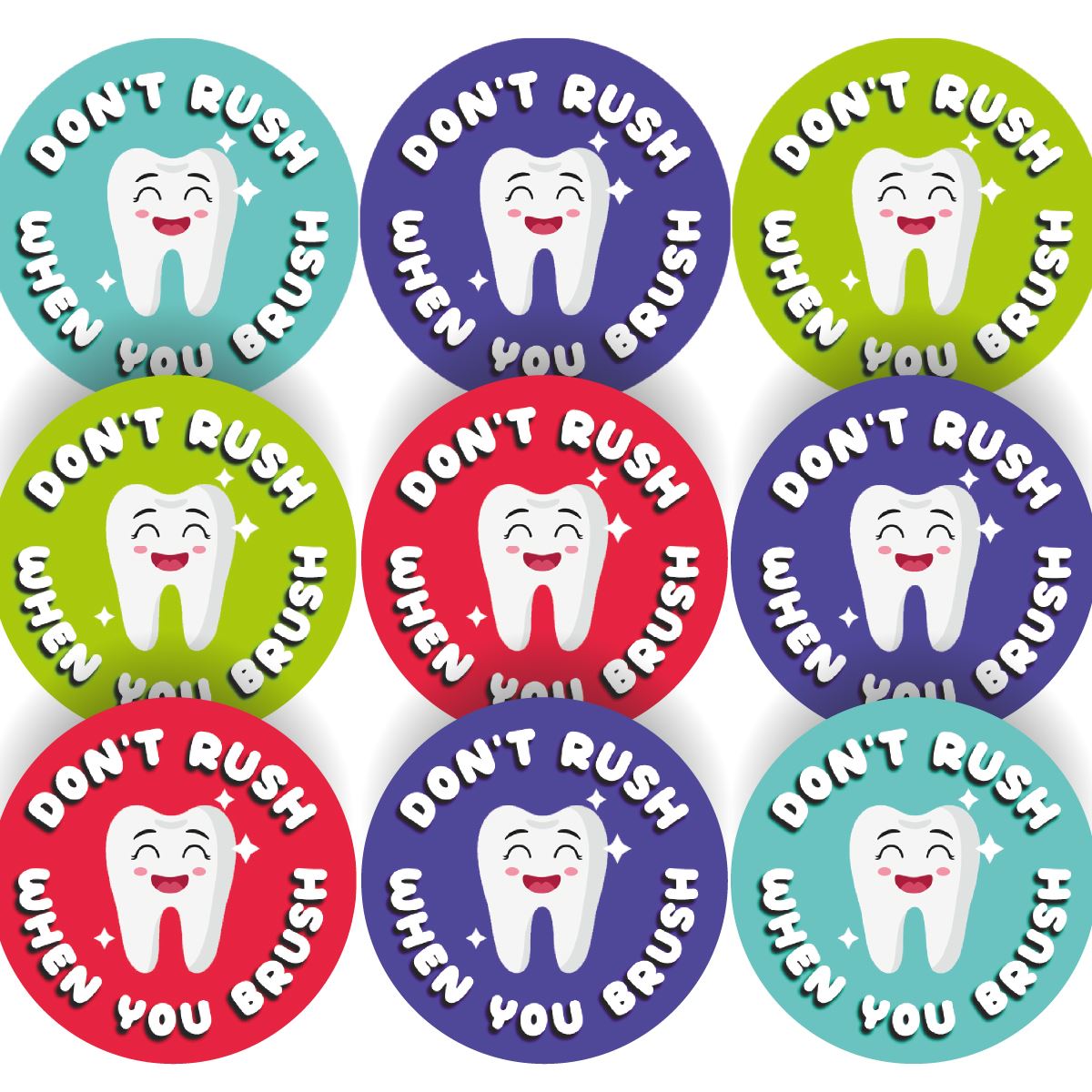 144 Don't Rush when you Brush 30mm Reward Stickers for Teachers, Parents & Dentist