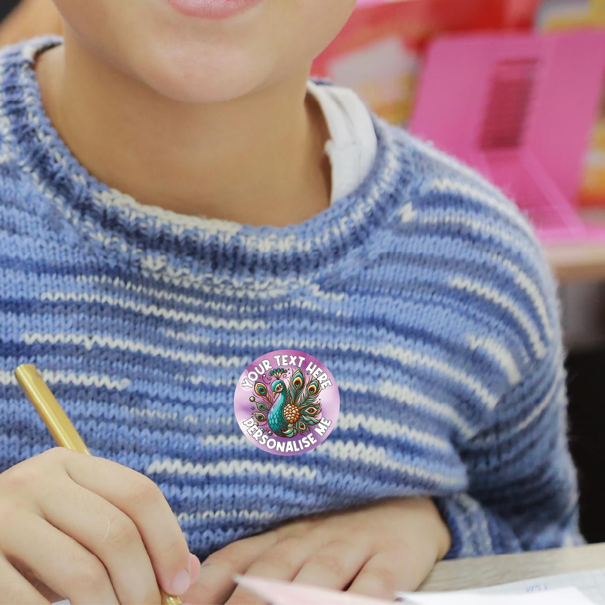 144 Personalised Peacock Bird 30mm Reward Stickers for School Teachers, Parents and Nursery