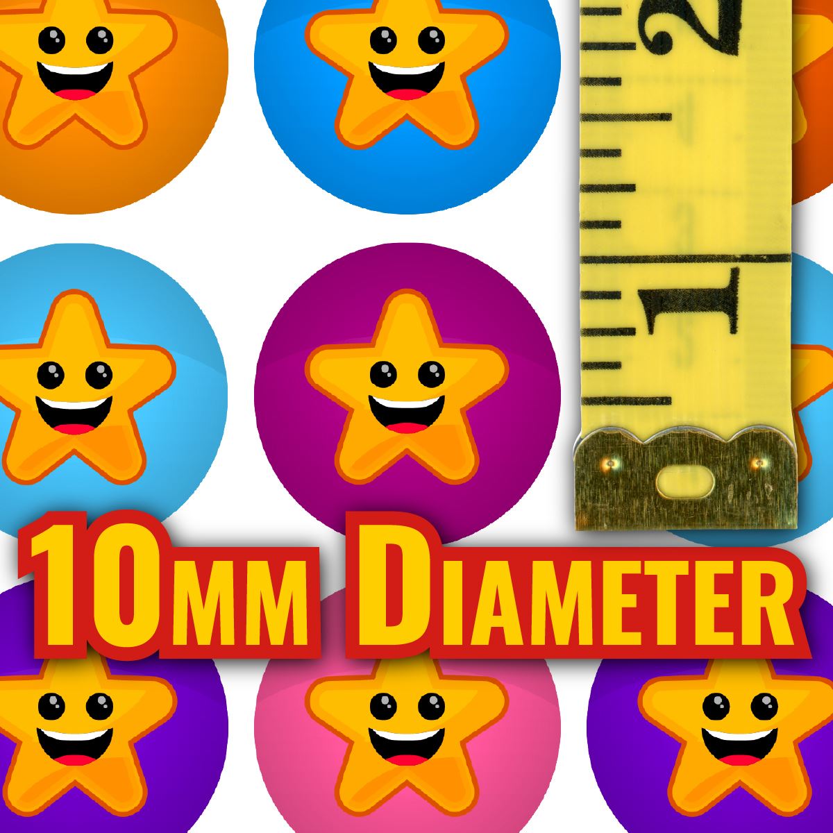 900 Colourful Mini Smiling Stars Dots 10mm Glossy Spot Stickers - Journal Tracker Stickers