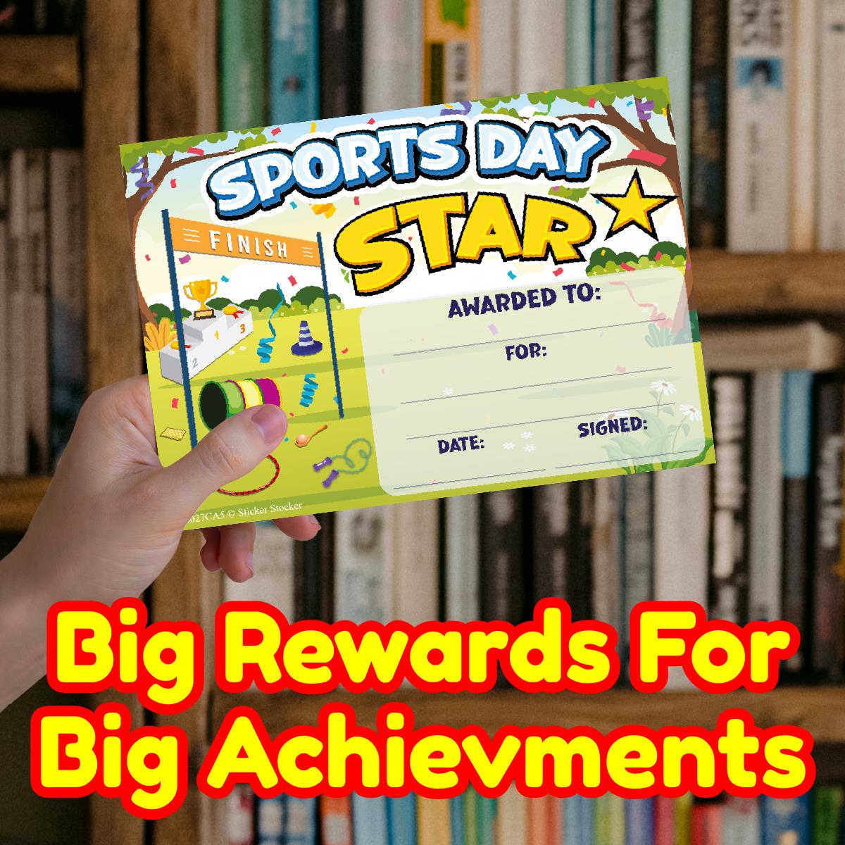 30 Sports Day Star certificates for school teachers, 250gsm A5 silk finish card