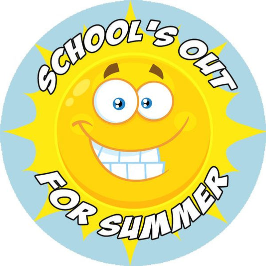 144 Schools out for Summer - Sunshine End of Term Year Teacher Reward Stickers Size 30mm