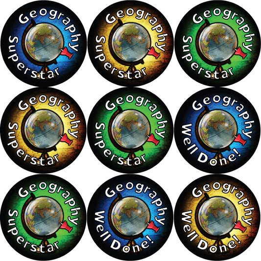 Sticker Stocker - 144 Geography Superstar 30mm Stickers for School Teachers, Parents and Nursery