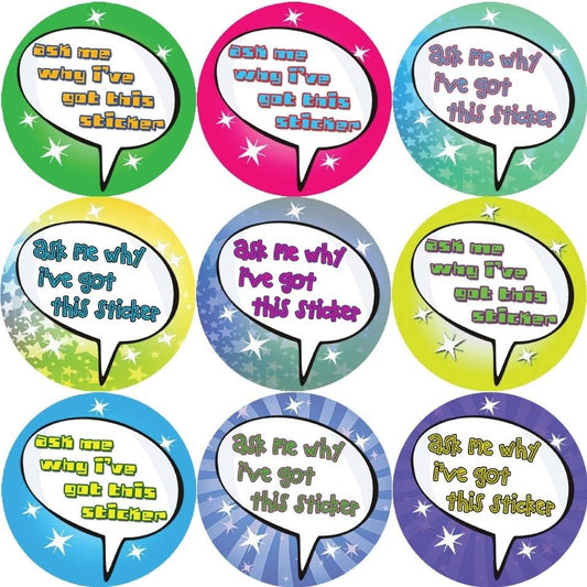Sticker Stocker 144 Ask me why i got this sticker 30mm Reward Stickers for Teachers, Parents and Party Bags