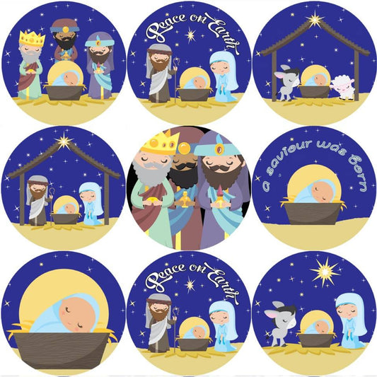 Sticker Stocker 144 Christmas Nativity 30mm Childrens Xmas Reward Stickers for Teachers or Parents