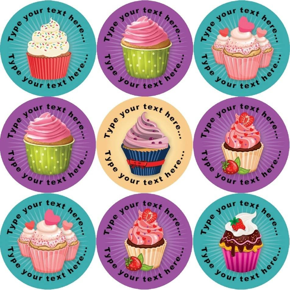 Sticker Stocker 144 Cupcakes Personalised 30 mm Reward Stickers for School Teachers, Parents and Nursery