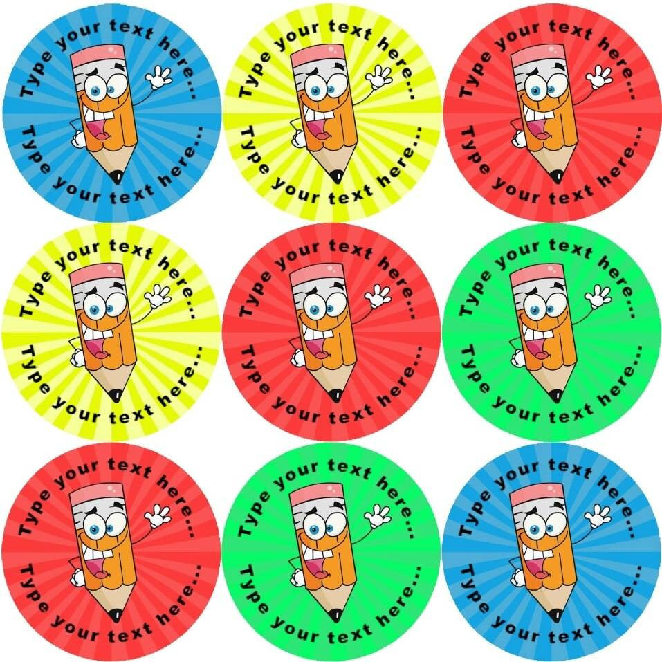 Sticker Stocker 144 Happy Pencils Personalised 30 mm Reward Stickers for School Teachers, Parents and Nursery