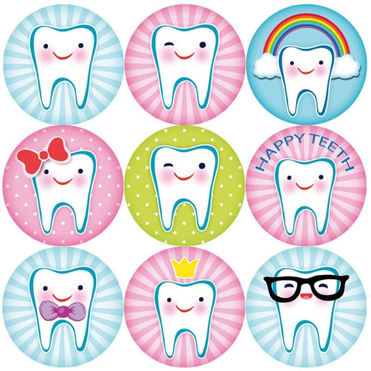 Sticker Stocker 144 Happy Teeth 30mm Reward Stickers for Teachers, Parents Dentist and Party Bags