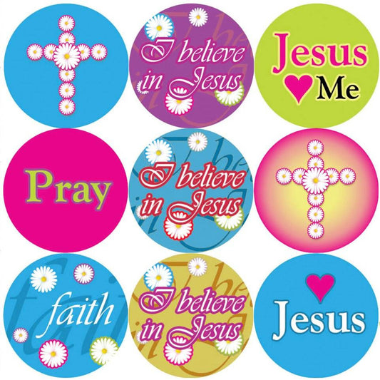 Sticker Stocker 144 I Believe in Jesus 30mm Round Childrens Christian Reward Stickers - Teachers or Parents