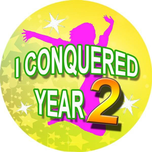 Sticker Stocker 144 I Conquered Year 2 - End of Term Year 1st grade Teacher Reward Stickers Size 30 mm