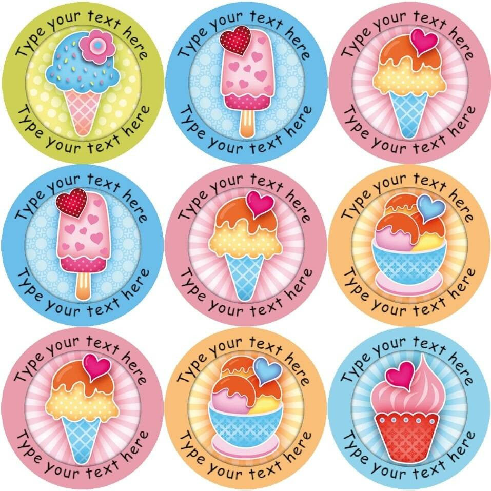 Sticker Stocker 144 Personalised Summer Ice Cream 30mm Reward Stickers for School Teachers, Parents and Nursery