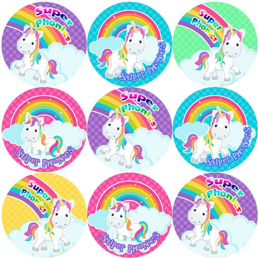 Sticker Stocker 144 Phonics Unicorns 30 mm Reward Stickers for School Teachers, Parents and Nursery
