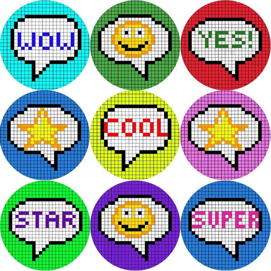 Sticker Stocker 144 Pixel Praise Words 30mm Stickers for Teachers, Parents and Party Bags
