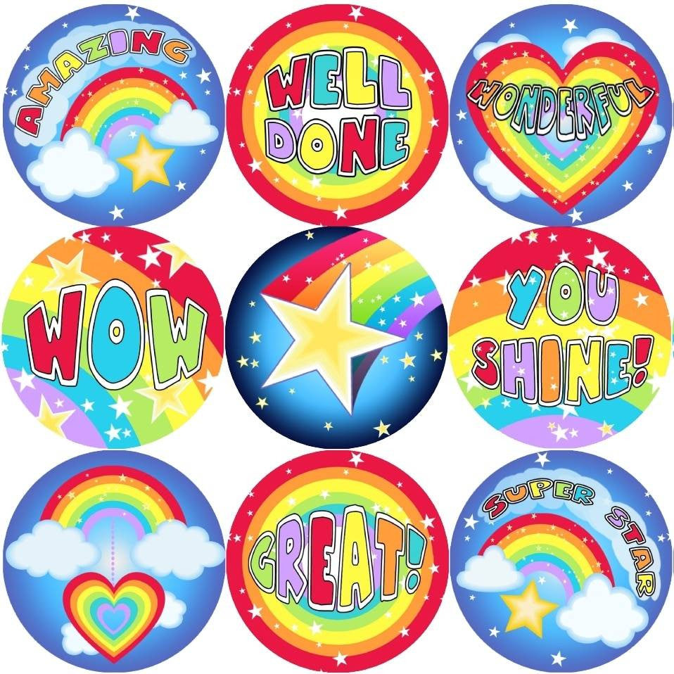 Sticker Stocker 144 Rainbows and Stars 30mm Stickers for Teachers, Parents and Party Bags