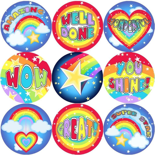 Sticker Stocker 144 Rainbows and Stars 30mm Stickers for Teachers, Parents and Party Bags
