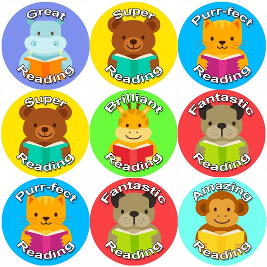 Sticker Stocker 144 Reading Animals 30 mm Reward Stickers for School Teachers, Parents and Nursery