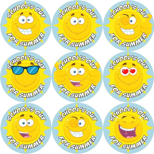 Sticker Stocker 144 Schools out for Summer - Sunshine End of Term Year Teacher Reward Stickers Size 30 mm
