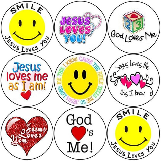 Sticker Stocker 144 Smile Jesus Loves You 30mm Round Childrens Christian Reward Stickers - Teachers or Parents