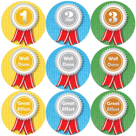 Sticker Stocker 144 Sports Day Rosettes 1st 2nd 3rd 30 mm Reward Stickers for Teachers, Parents and Schools