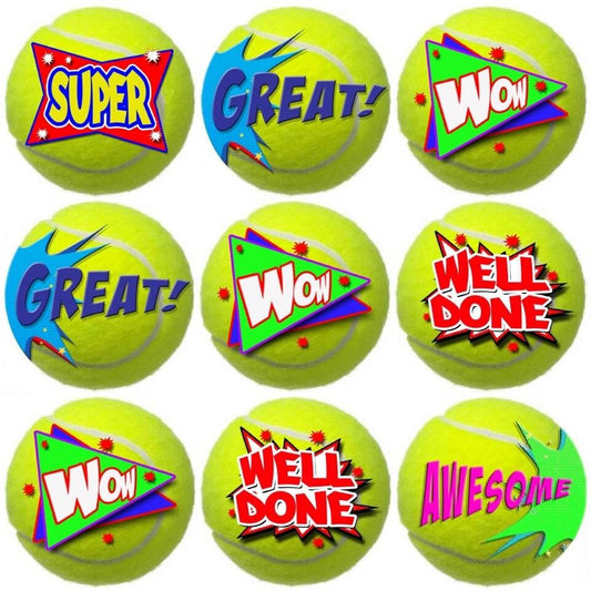 Sticker Stocker 144 Tennis Praise Words 30mm Reward Stickers for Teachers, Parents and Party Bags