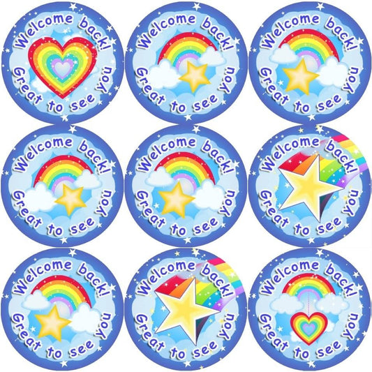 Sticker Stocker 144 Welcome Back Rainbows 30mm Stickers for Teachers, Parents and Party Bags