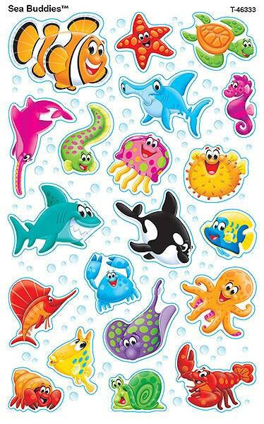 Trend Enterprises Inc 160 Sea Buddies SuperShapes Teacher Reward Stickers - Large