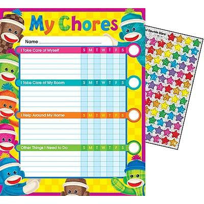 Trend Enterprises Inc 25 Sock Monkeys Chore Reward Charts and 100 Reward Stickers